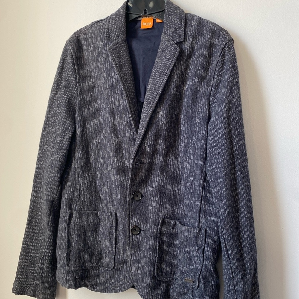 Boss Orange label, mens 100% cotton blazer in a soft black and gray, size Medium